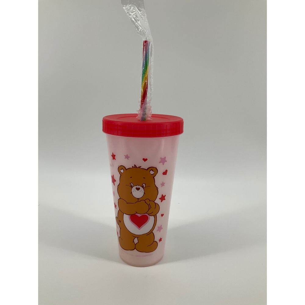 Care Bears Tumbler Cup With Lid & Straw Pink Cheer Bear Vintage Style Plastic